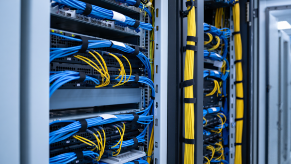 Professionally organized network cabling and server rack infrastructure by DKs Enterprises LTD.