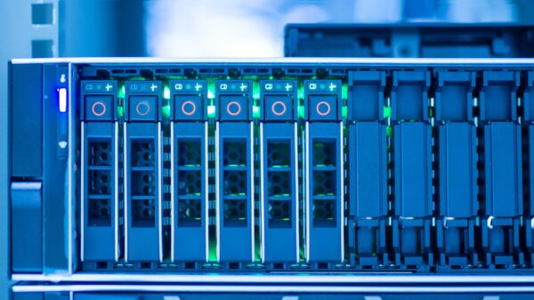 Enterprise-grade server storage array with active drive indicators managed by DKs.