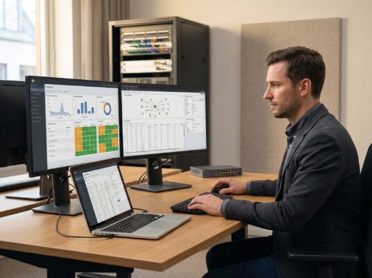 IT professional monitoring business systems, network performance, and managed IT infrastructure