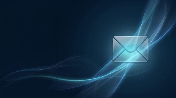 Abstract blue email envelope symbol representing DMARC email authentication, SPF, DKIM, policy enforcement, and secure message delivery.